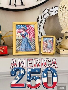 Vintage Burnes of Boston Brass Frame Set • Patriotic Artwork • Americana Décor